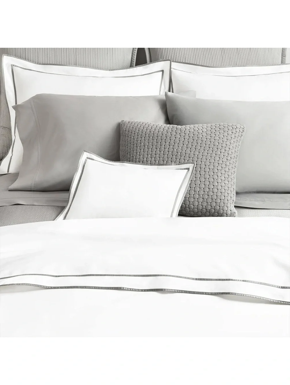 Lauren Ralph Lauren Spencer Sateen Border Queen Duvet Cover Soft Grey New w/Tag